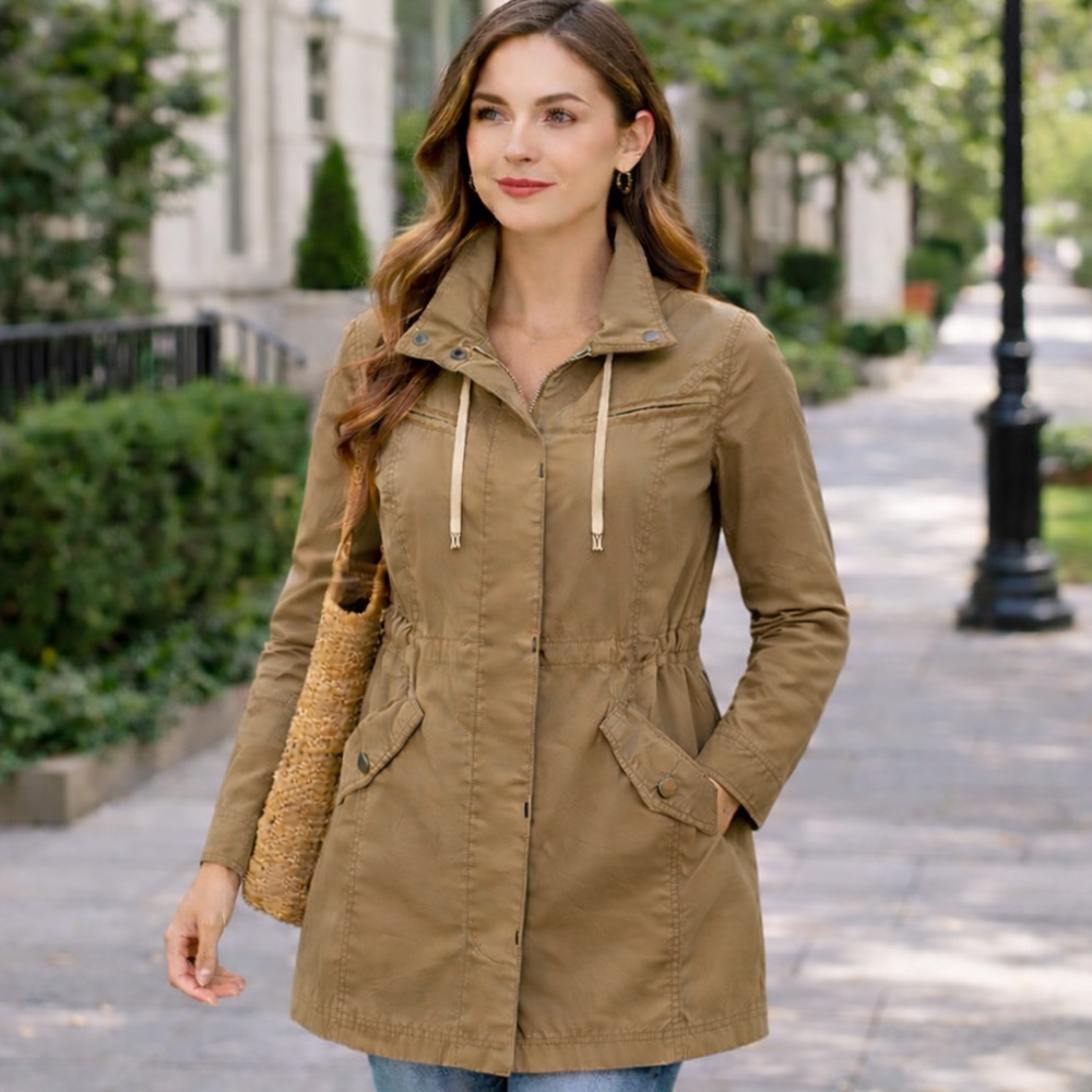 WHO.A.U Beige‎ Cotton Utility Trench Safari Drawstring Jacket Medium